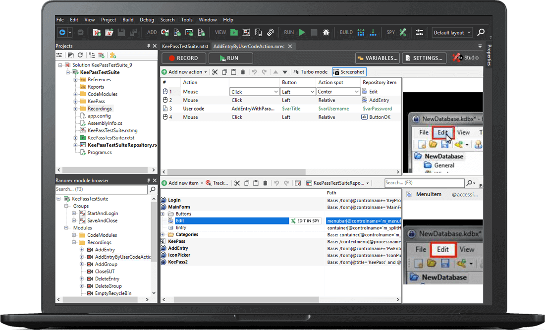 Ranorex Studio desktop testing tools