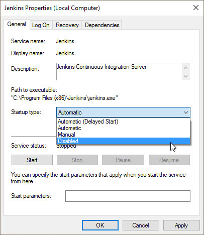disable start as service