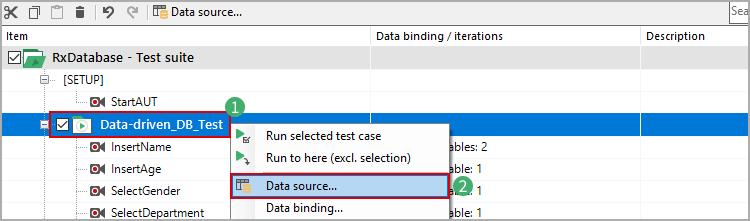 Accessing test data assignment from test case and smart folder
