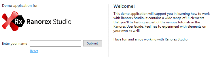 Test definition in Ranorex demo application