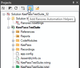 Add Ranorex Automation Helpers button