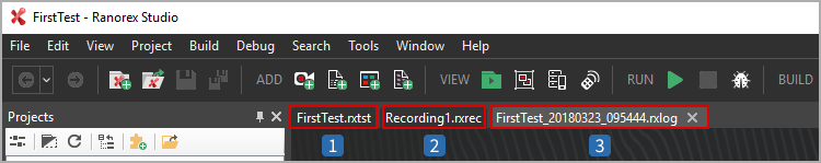 Available register tabs for different files in Studio file view
