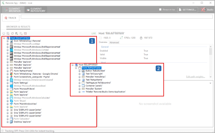 Ranorex Spy without / with whitelisting Ranorex Spy without / with whitelisting