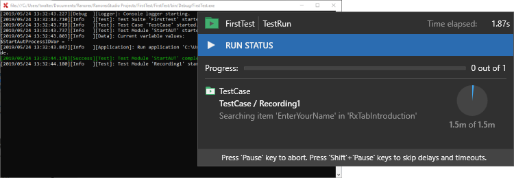 Test run status & progress information