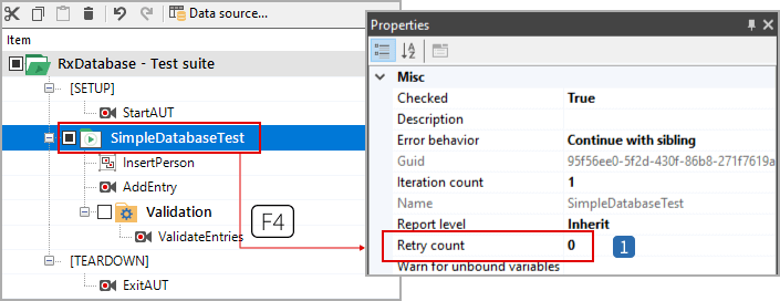 Auto-retry function for test suite elements