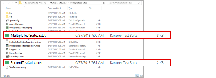 Test suite files in test solution folder