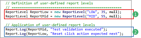 Definition of user-defined report levels