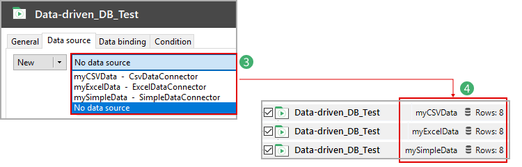 Assigning a data source to a test case or smart folder