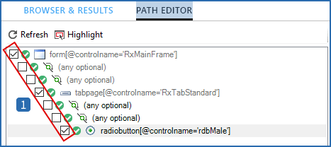 Selecting/deselcting path editor tree elements
