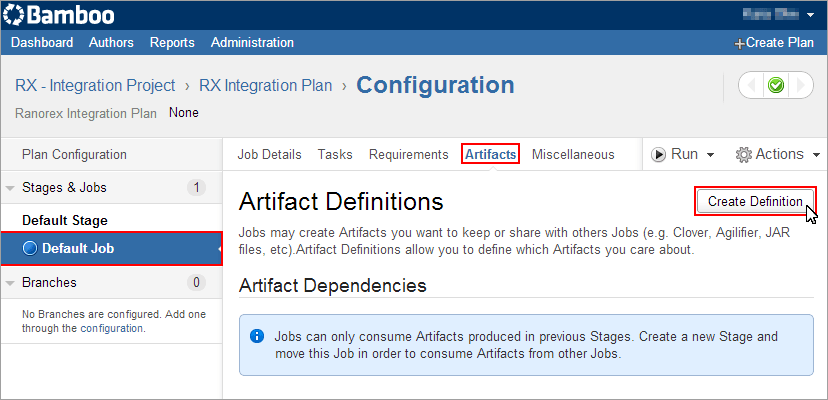 Bamboo Create Artifact Definition